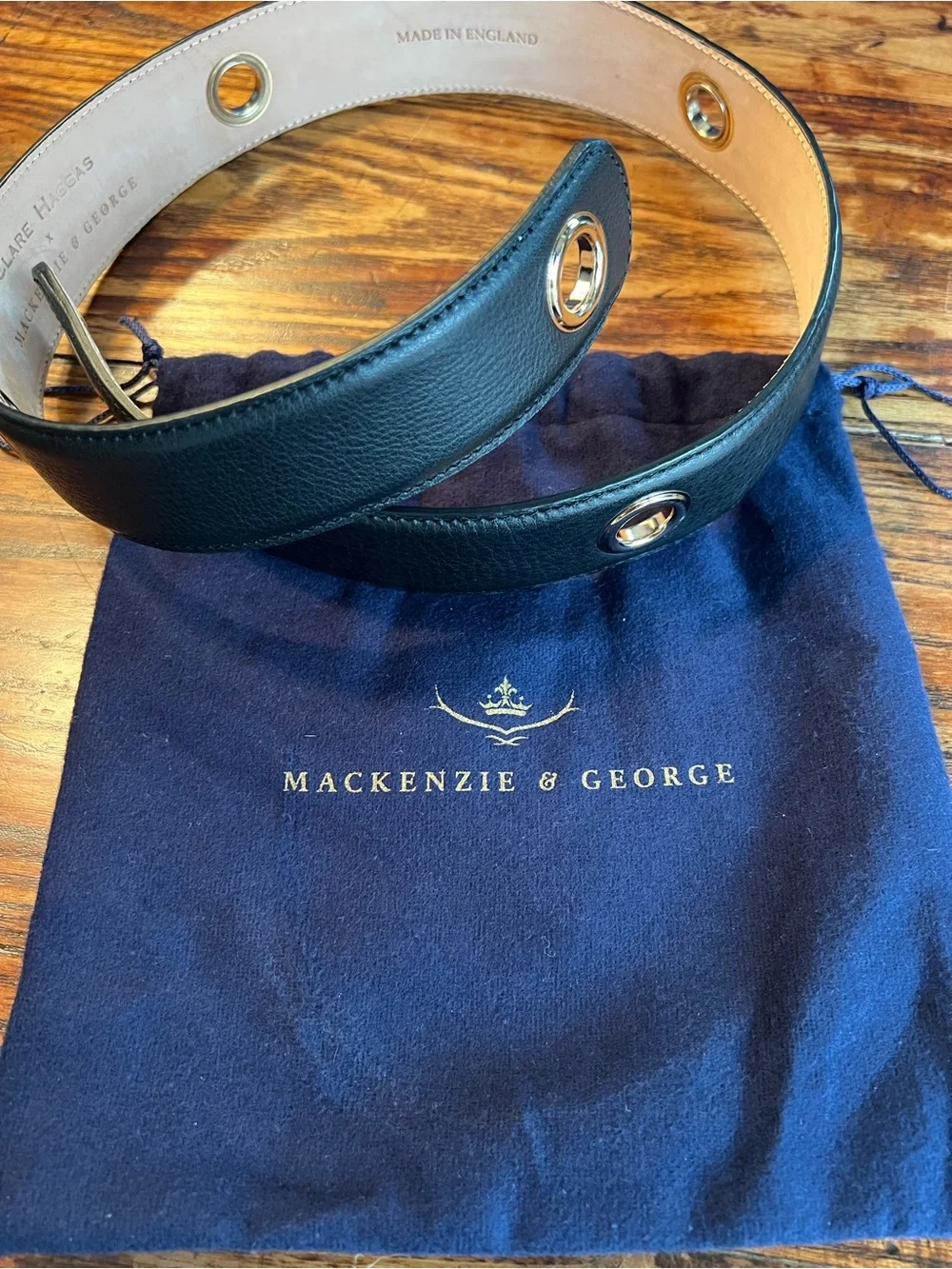 Clare Haggas x Mackenzie & George Black Leather Scarf Belt Made in England Med